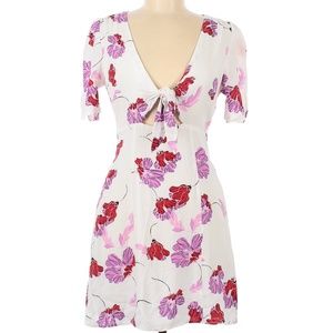 Bardot White Stencil Knot Front Floral Mini Dress - Size 6